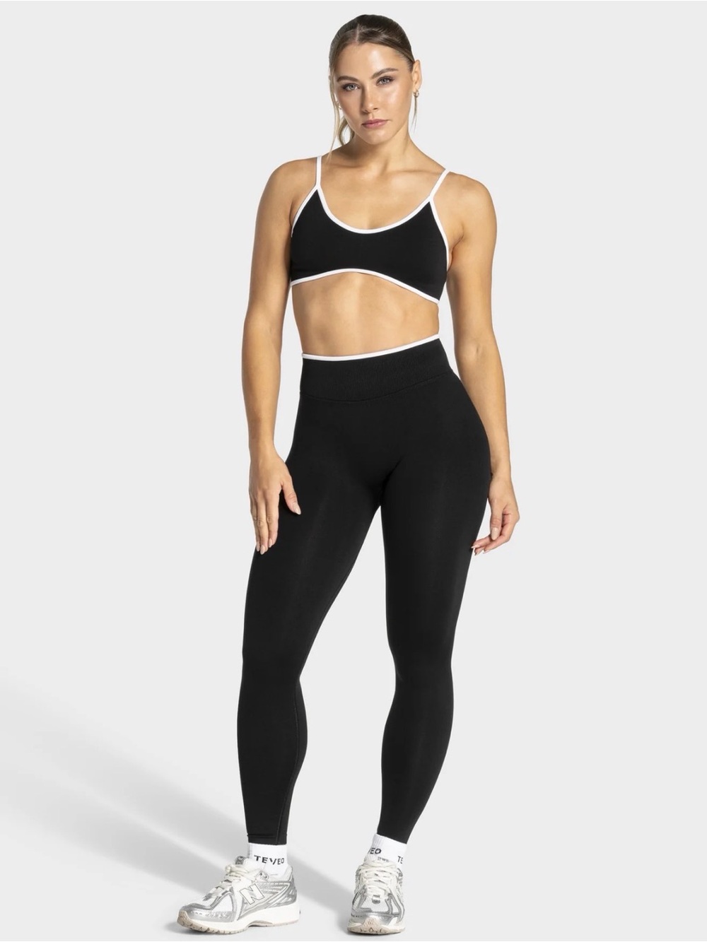 High-Rise Black Leggings with White Trim